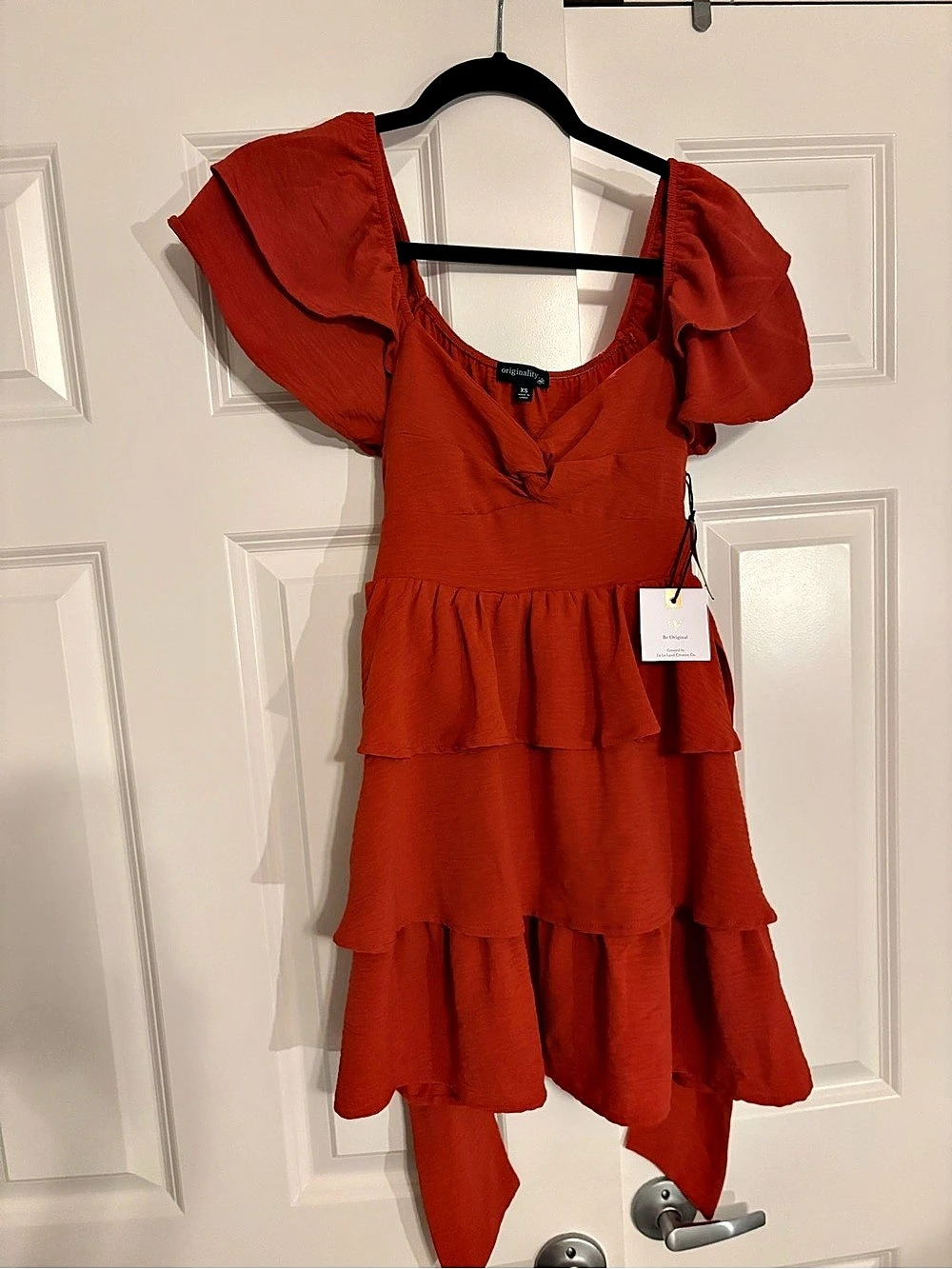Originality Emma Flutter Sleeve Tie-Back Mini Dress Orange